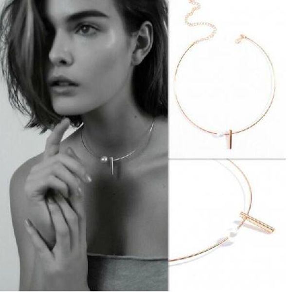 

sell metal pearl necklace women tattoo clavicle collares jewelry gift 023, Silver