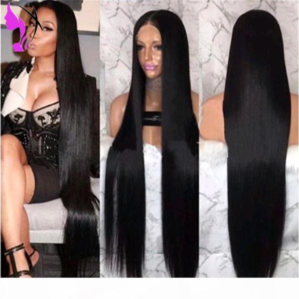 

30inches long black brown blonde red straight brazilian lace wigs for black women heat resistant synthetic lace front wigs with baby hair