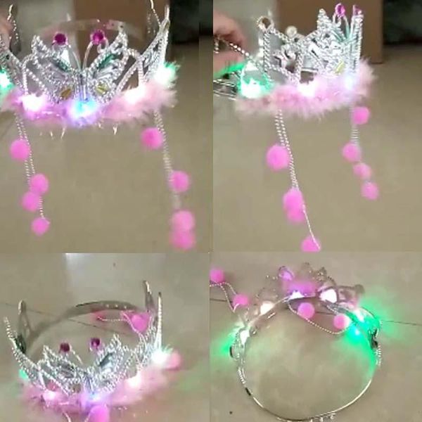 

hair accessories creative led light up glow feather crown headband qing dynasty princess flashing band children girls party headwear, Slivery;white
