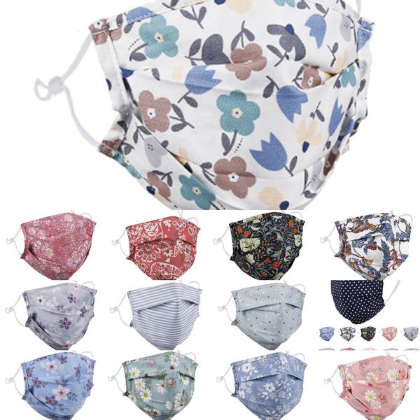 

2021 fashion mask dustproof smog pm2.5 face masks protection boys girls cotton printed chrysanthemum facemask 6 ns64d