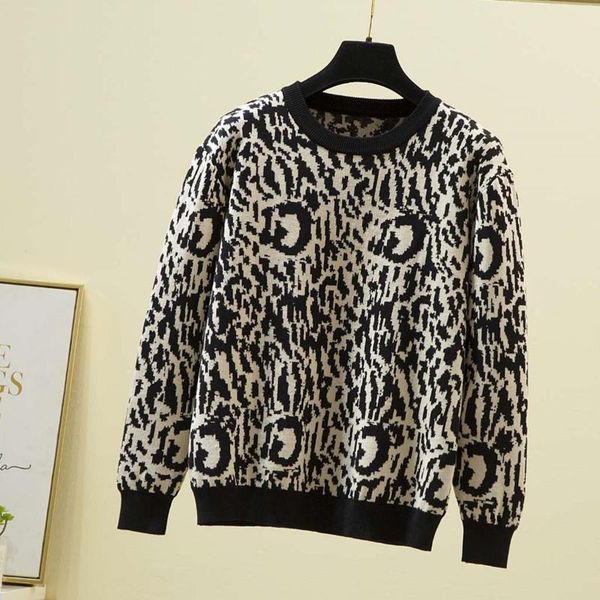 

2021 autumn women o-neck pullovers leopard print women vintage sweater knitting winter sweater femme pull femme, White;black
