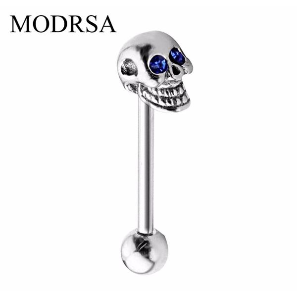 

modrsa 1piece stainless steel industrial barbell punk crystal skull tongue ring helix piercing stainless steel body jewelry f sqcgkm, Silver