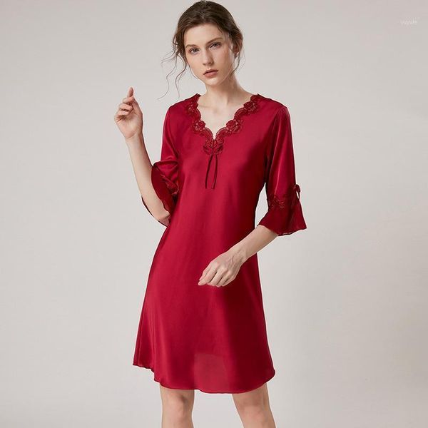 

women silky nightgown satin nightdress sleepwear casual nightwear intimate lingerie home clothes home dressing gown1, Black;red