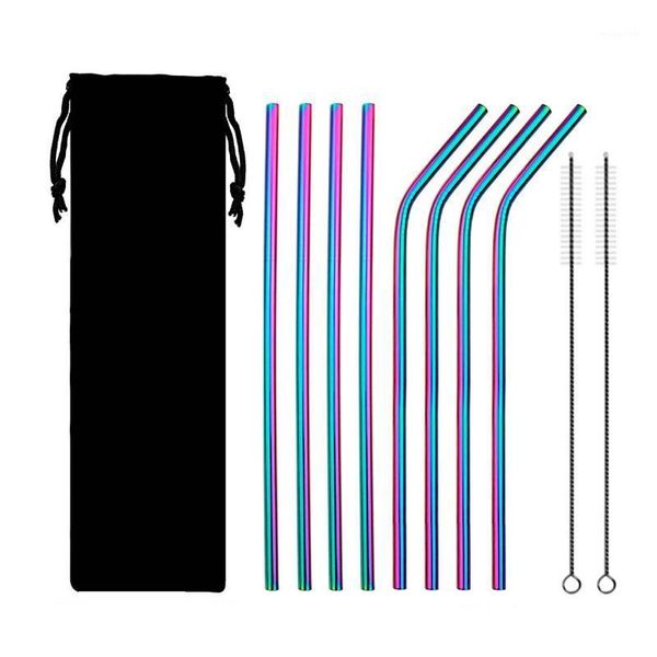 

drinking straws 8pcs metal straw set reusable 304 stainless steel with brush eco-friendly pink for mugs1
