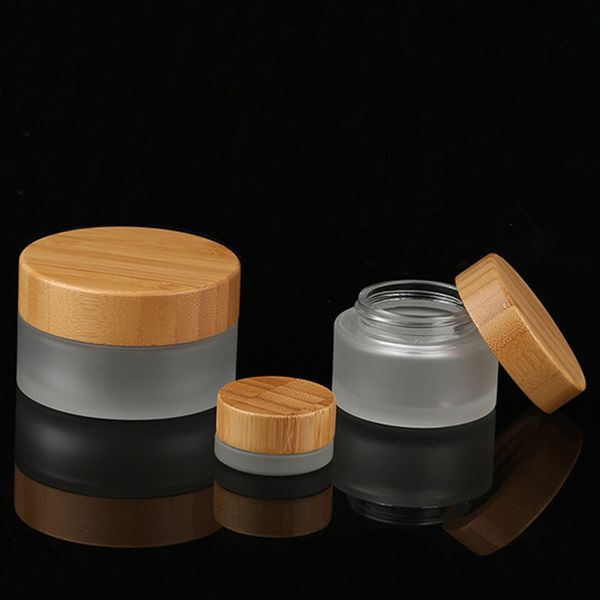 

environmental empty frosted glass candle jars with wooden lid 5g 10g 15g 20g 30g 50g 100g airtight glass spice jar bamboo lid wholesale hip