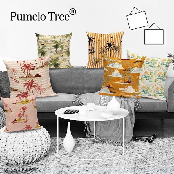 

retro scenery printed pillow case landscape tree cushion cover bed pillowcase for car mountain water home decor sofa kissenbezug