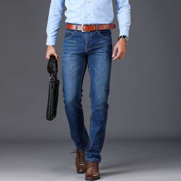 

2019 new men's brand jeans business casual fashion embroidery trousers male slim fit stretch denim pants, Blue