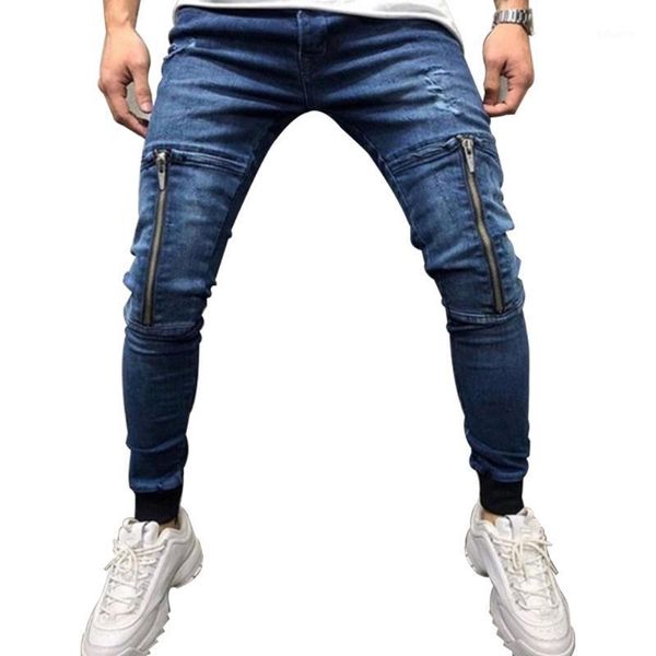 

skinny jeans men zipper slim fit denim joggers stretch male jean pencil pants blue men's jeans fashion casual jeans.1