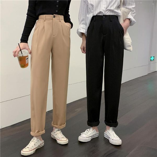 

autumn and winter new korean style high waist suit harem pants women casual, Black;white