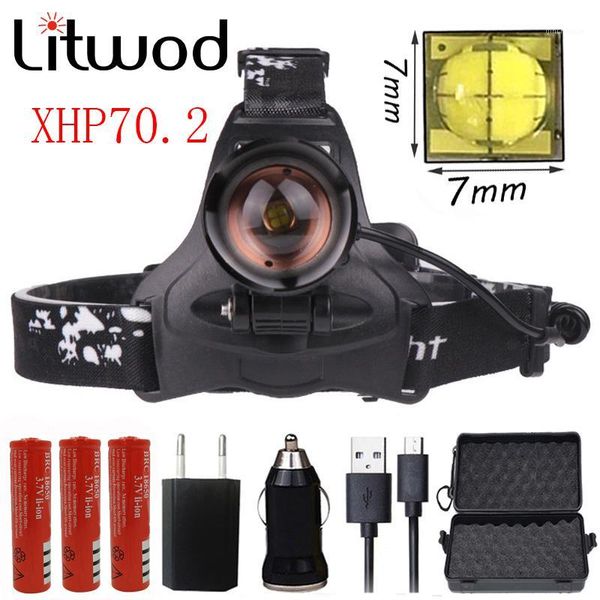

litwod z402608 led headlamp chip xhp70.2 headlight 40000lum powerful hunting zoom head light head lamp torch lantern1