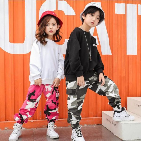 

kids cropped shirt camouflage jogger pants hip hop dancing outfits jazz boys dance costumes girls ballroom dancing streetwear1, Black;red