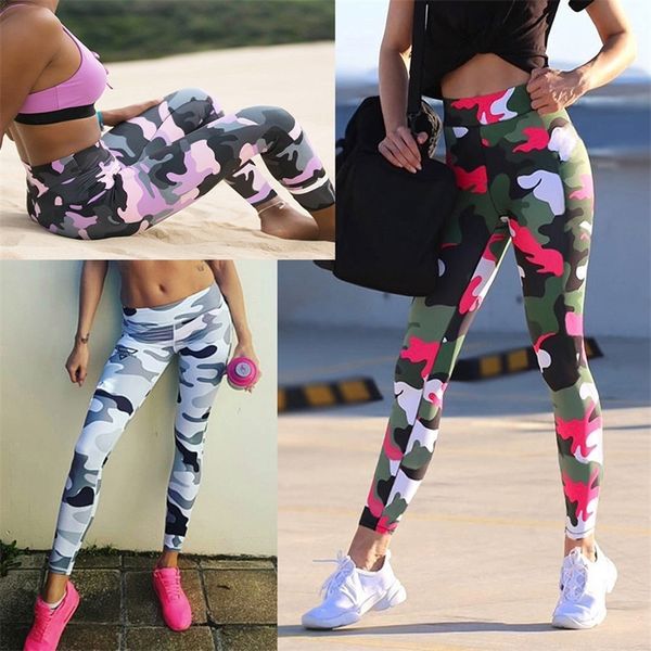 Verão Mulheres Camo Calças Gym Leggings Cintura Alta Cintura Analização Camuflagem Legging Sport Femme Fitness Leggins Pants Skinny LJ201006