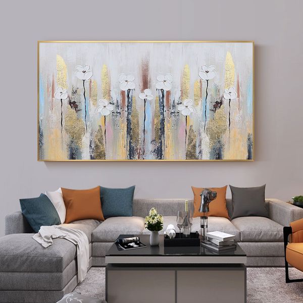 

hand-painted oil painting abstract gold flower painting modern minimalist living room light luxury backdrop paintings decorative
