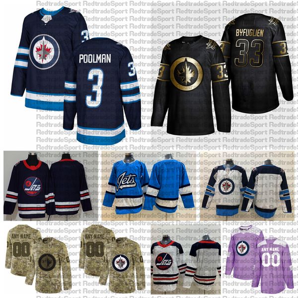 

2021 customize #3 tucker poolman winnipeg jets jerseys golden edition camo veterans day fights cancer custom stitched hockey jerseys, Black;red