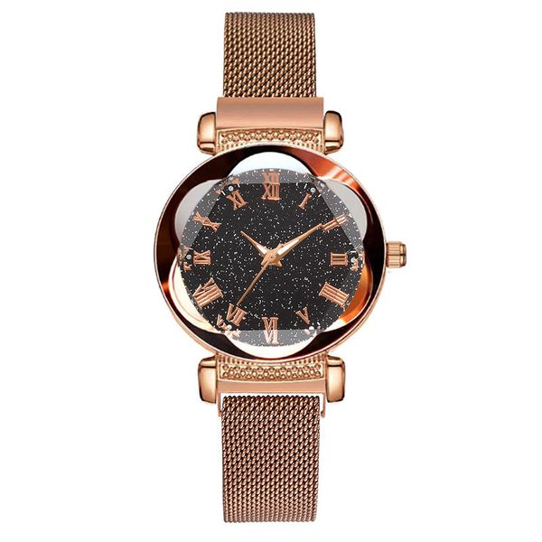 

new arrivals time-limited generation of shake network red with the roman luminous digital magnet mesh belt ladies star wristwatch, Slivery;brown