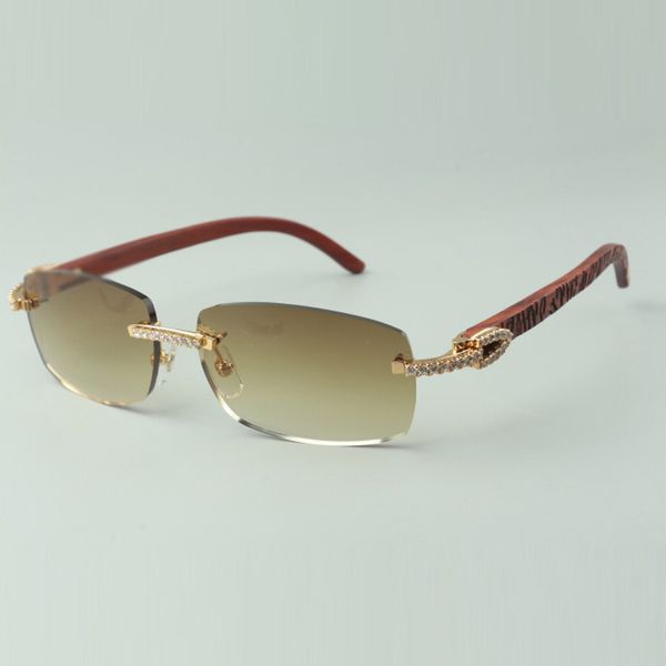 Mittlere Designer-Diamant-Sonnenbrille 3524026 mit Bügelgläsern aus Tigerholz, Direktverkauf, Größe: 18–135 mm