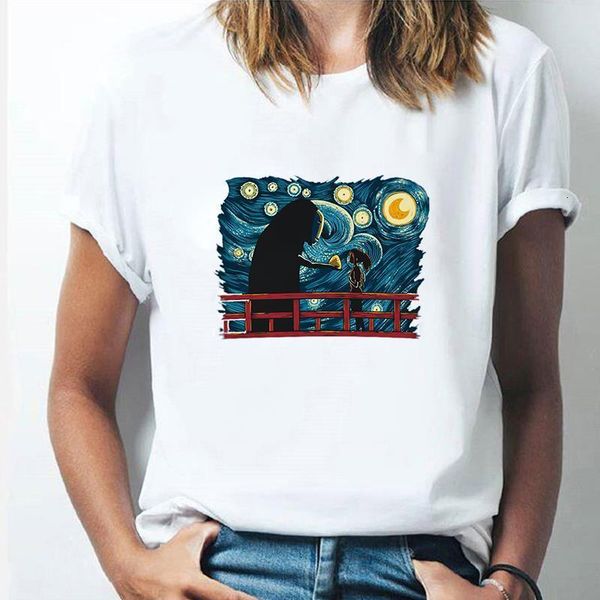 

spirit out out рубашка студия ghibli femme японский мультфильм аниме женщины футболки без лица печатают смешные женские ульзан, White