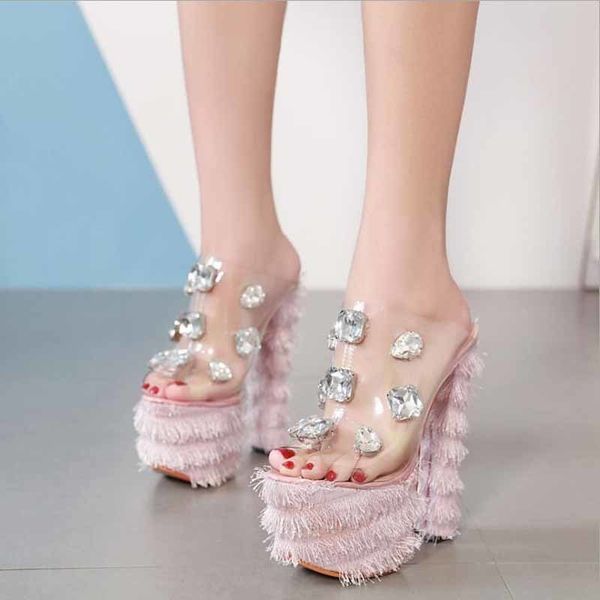 

pvc women sandals summer women slippers sandalstransparent blue serpentine stiletto women's high heels slippers women shoes y200706, Black