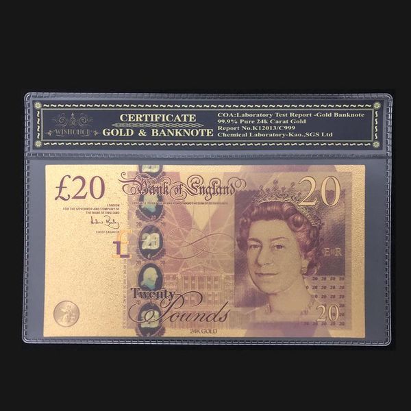 

новинки цветной англии бумага банкнота uk 20 фунт банкноты в 24k gold с коа рамка для коллекции wmtntc mywjqq