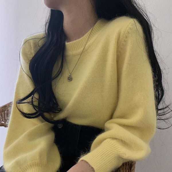 

sweet and lovely hairy velvet lantern sleeve knitted sweater autumn and winter new korean loose lazy pullover top, White;black