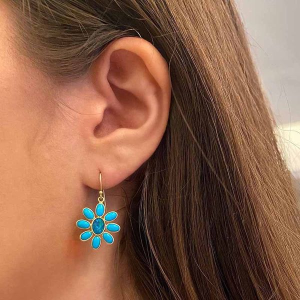 

npkds europe и america style blue cubic zirconia blue цветочные серьги для женщин инлада синие серьги циркон все-матч ювелирные изделия, Golden