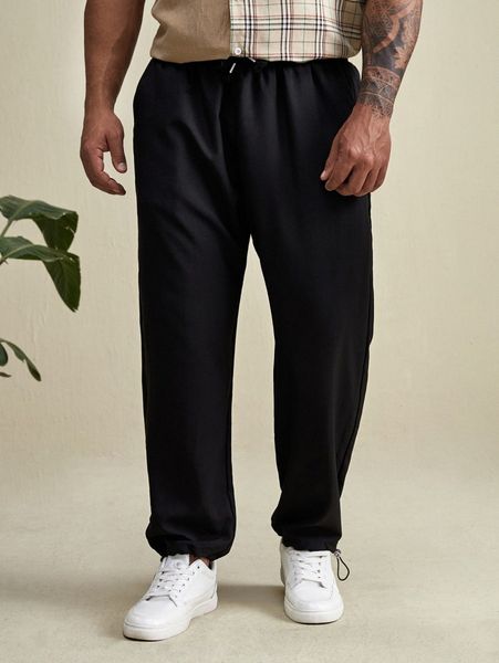 

extended sizes men drawstring hem pants q3v7#, Black