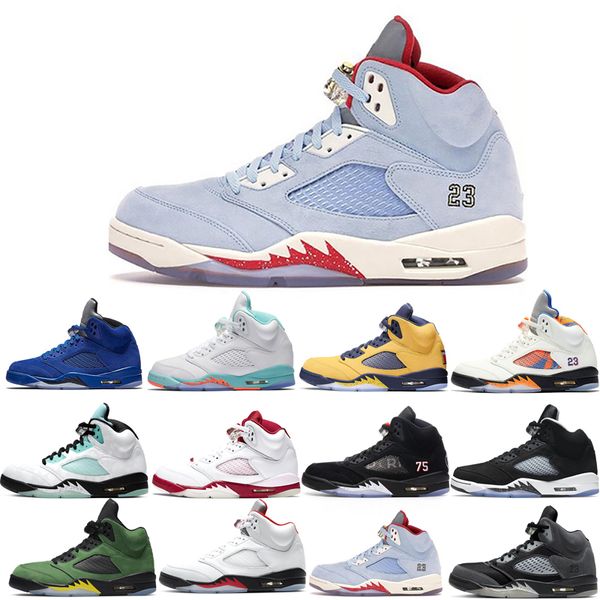 

basketball shoes 5s for men 3 space jam oreo metallic silver laney royal international flight ice blue fire red wings what the white breatha, White;red