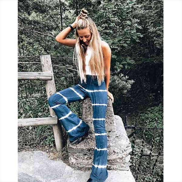 

fashion tie dye flare pants women vintage street slim high waist trouser female skinny casual leggings, Black;white