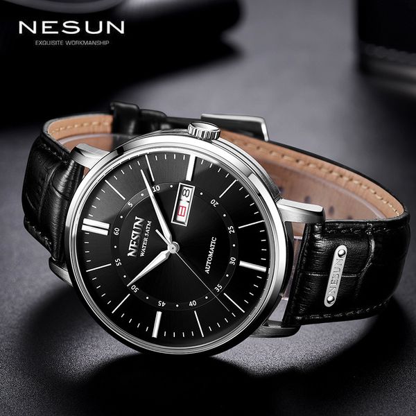 

switzerland nesun mechanical men's luxury miyota automatic movement watch brand clocks man leather relogio masculino 9209, Slivery;brown