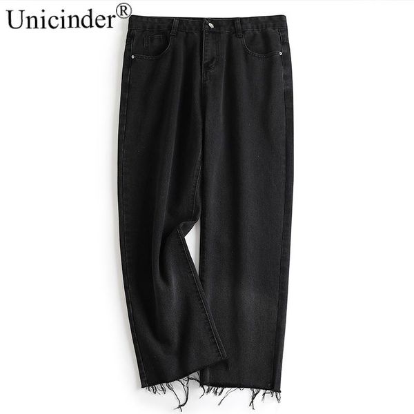 

women's jeans unicinder 2021 full length button streetwear women pockets softener black 4xl plus size for # 6012, Blue