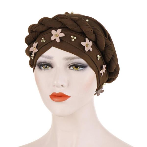 

new european and american baotou cap twist braid turban flower nail golden pearl muslim cap, Blue;gray