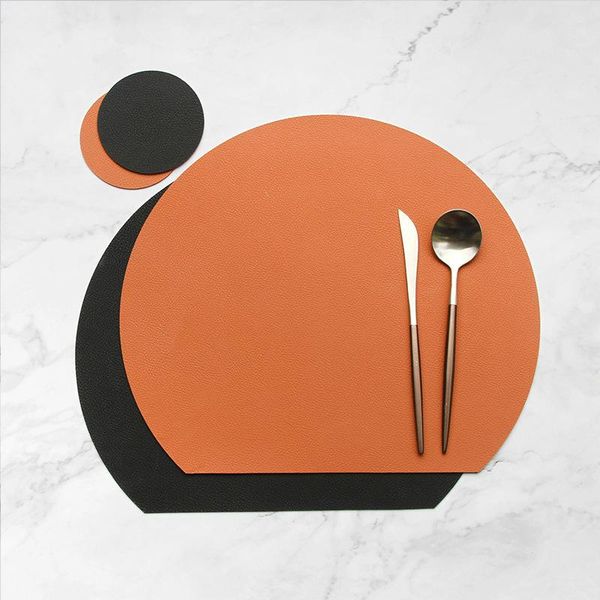 

tableware pad placemat set semicircle heat lnsulation non slip leather dining table mat set bicolor cup coaster kitchen h wmtudd