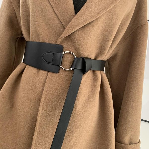

ewq] 2021 fashion novelty all-match adjustable waist cover for women personally with metal buckle paint leather belt 8y412, Black;brown