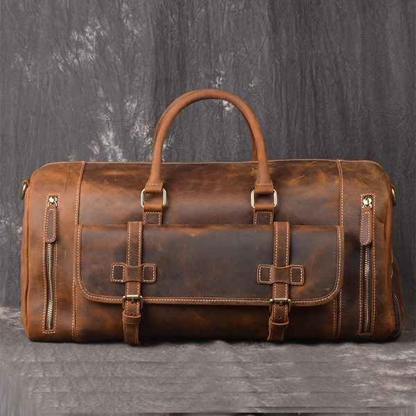 

maheu new design mad horse leather great ability male weekender travel style vintage duffle shoe bag for man