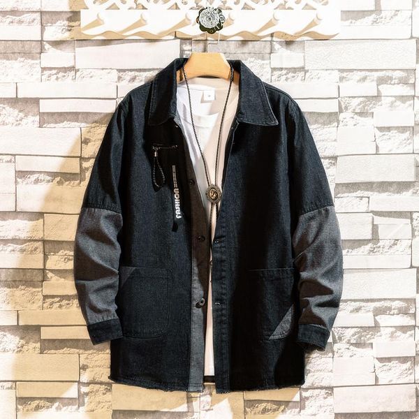 

classic broken old splice jacket denim jeans jackets coats spring leisure loose vintage style men casual clothing1, Black;brown