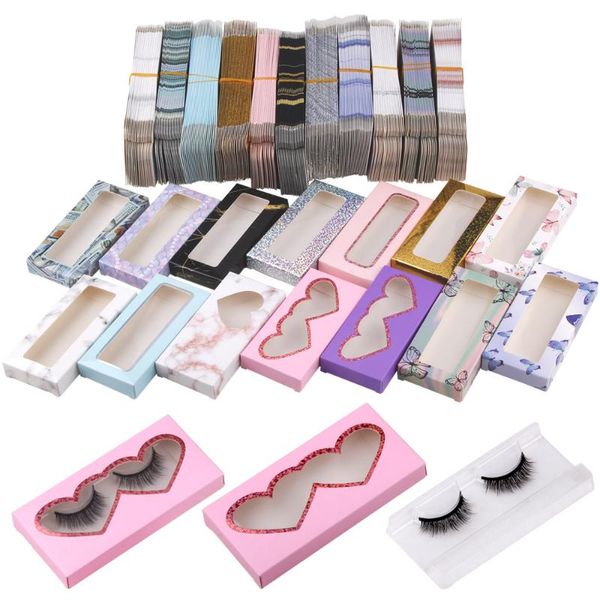 

false eyelashes 50/100pcs empty eyelash packaging box wholesale carton paper lash package boxes case eye tray storage
