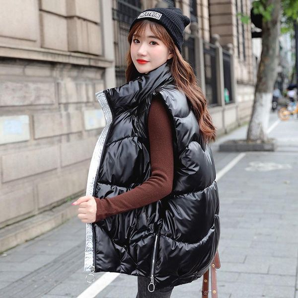 

bright down cotton vest women's short autumn winter 2020 new loose versatile vest cotton jacket, Black;white