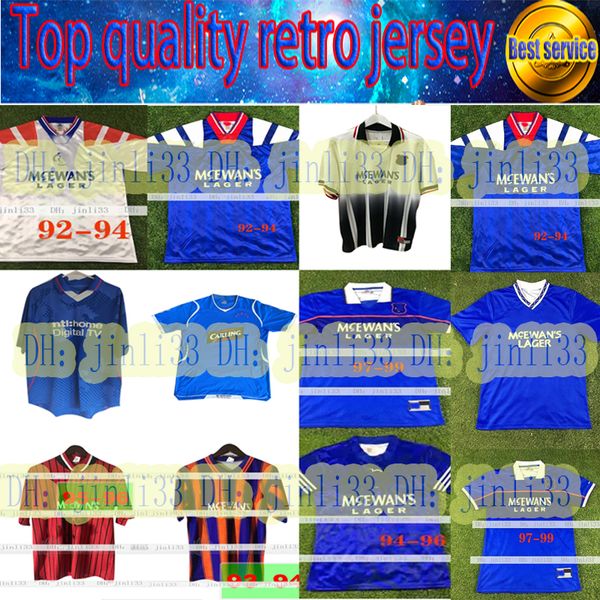 

87 90 92 94 96 97 99 01 2008 glasgow rangers fc retro soccer jerseys 20 21 gerrard gascoigne laudrup soccer shirts mccoist football uniforms, Black;yellow