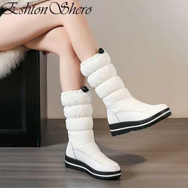 

boots eshtonshero shoes women snow sheep low heel winter pu leather keep warm white ladies knee high size 35-431, Black