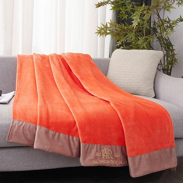 

blankets papa&mima orange solid ins winter embroidery thick fleece throws blanket microfiber polyester full queen size sheets bedspread