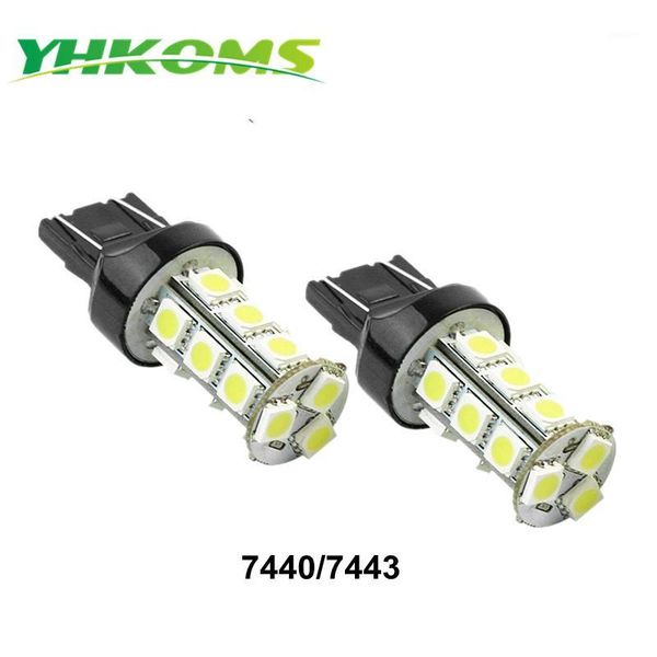

emergency lights yhkoms low power 7440 7443 t20 led bulbs tail brake amber yellow lamp smd 18 chips xenon white for car suv 12v truck1