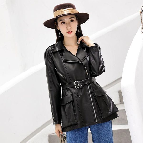 

women's leather & faux 2021 real sheepskin jacket women short motorcycle coat female genuine jackets womens clothing chaquetas de mujer, Black