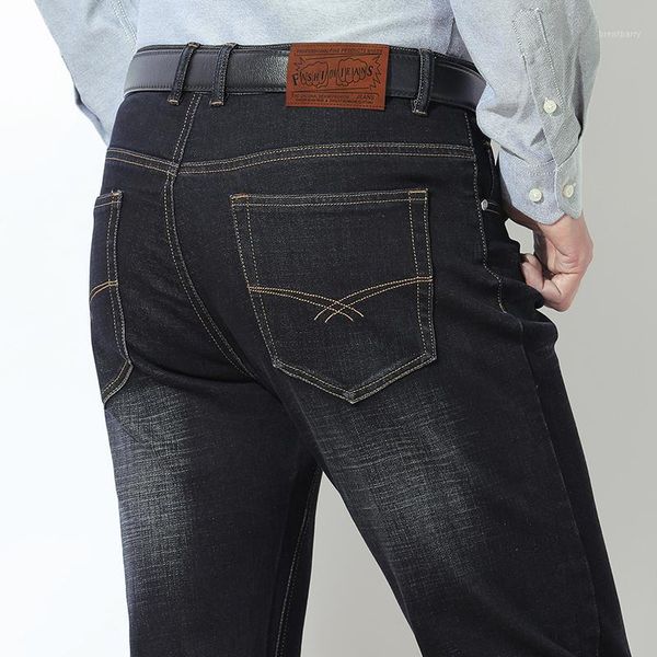 

men business jeans classic spring autumn male straight stretch brand denim pants trousers1, Blue