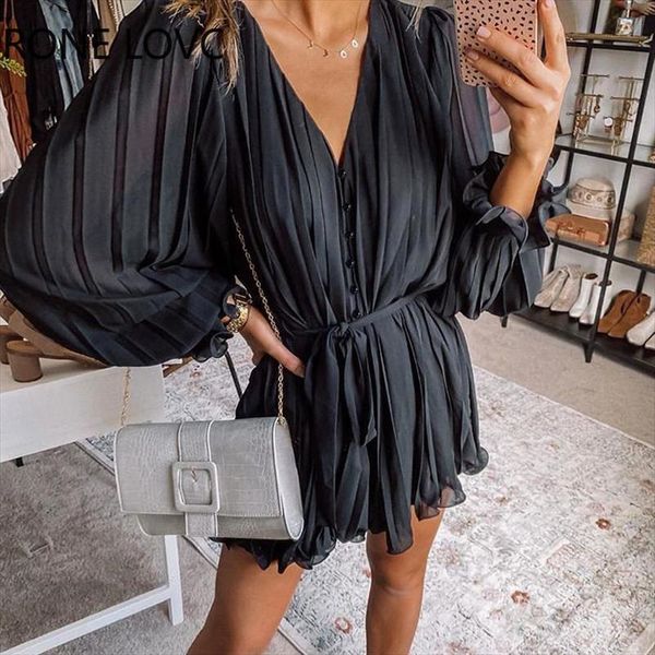 

женщины кнопка дизайн сетка рукав руганы плиссированные платье повседневная платье элегантная мода chic drop доставка, Black;gray