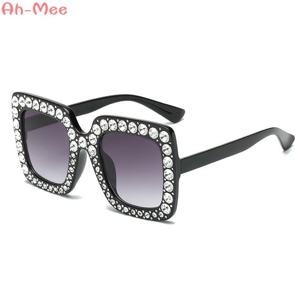 

new crystal rim women sunglasses retro brand desginer luxury square oversize sun glasses ladies gradient mirror shades, White;black