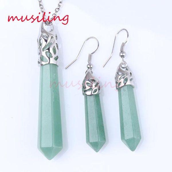 

beauty crystal hexagon prism natural gem stone reiki earring pendulum pendant a set charms healing chakra classic jewelry 1 set, Silver