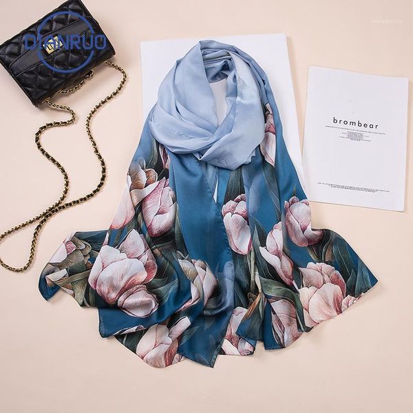 

dianruo fashion women scarf silk scarves lady shawl wrap hijab female bandana headband square neck headscarf r3801, Blue;gray