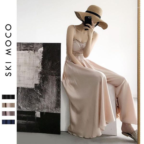 

women's pants & capris casual satin flare maxi wide leg women high waist solid thin loose chiffon trousers 2021 summer skirt plus size1, Black;white