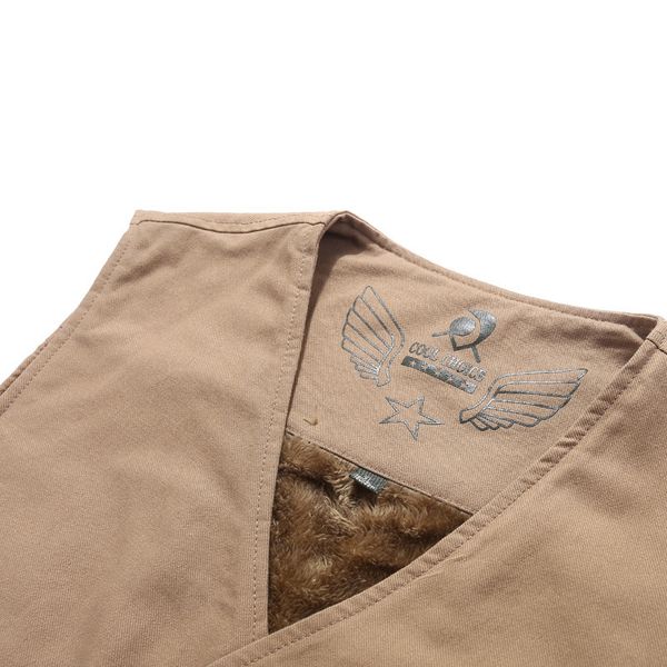 

thicken fleece windbreaker winter vest mens multi pockets spring autumn waistcoat v-neck collar khaki sleeveless jacket lj201221, Black;white