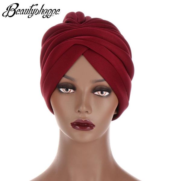 

muslim elastic ruffle cotton turban hat cancer chemo beanies cap headwrap plated for women hair loss accessories, Blue;gray